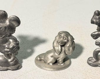 Lot Of 3 Vintage Pewter Disney Character Figurines Mickey, Pluto, And The Lady