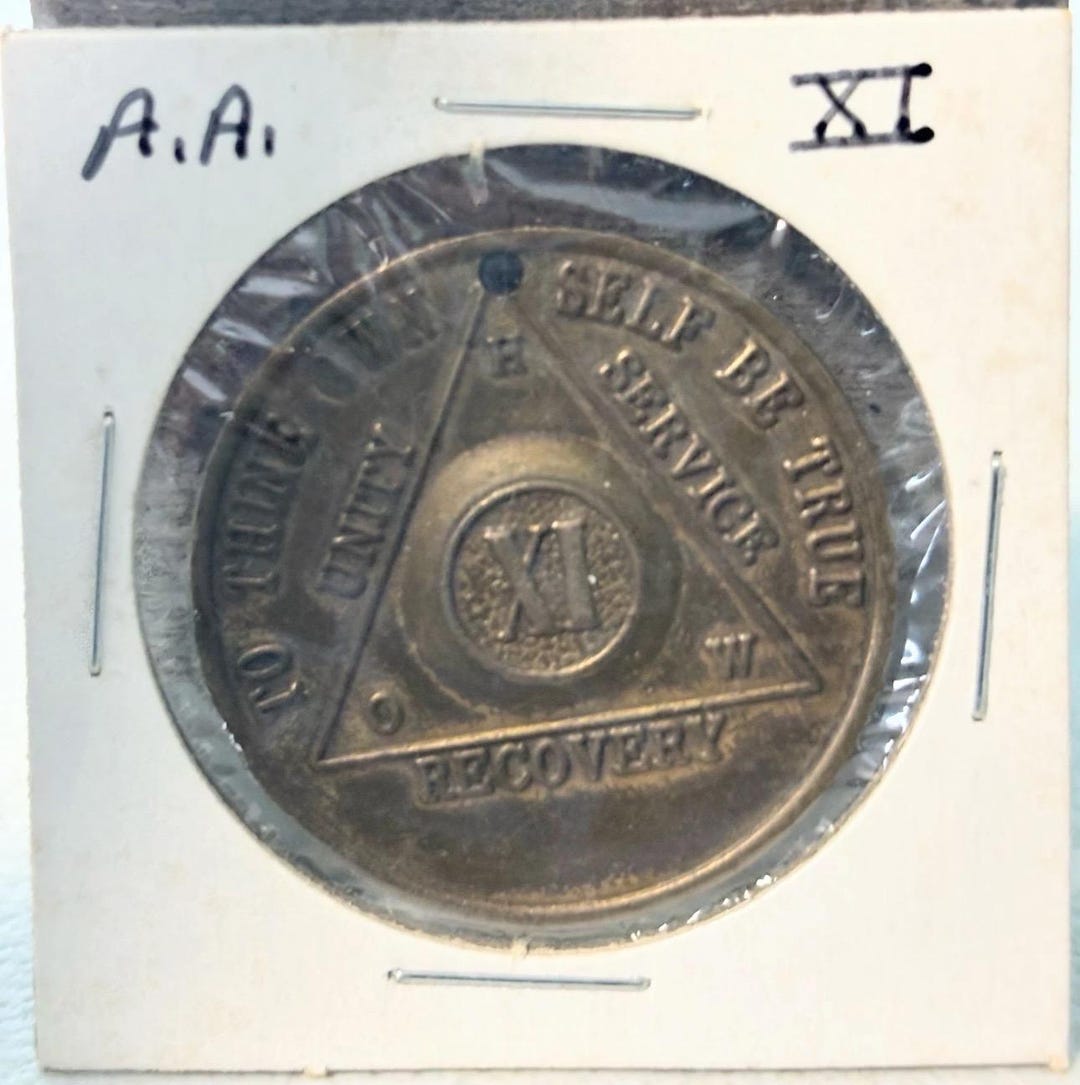 11 Year Eleven Alcoholics Anonymous AA Bronze Medallion Coin Sobriety ...