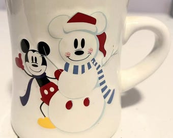 Mickey Mouse Snowman Snow Flakes Ceramic Stoneware Coffee Cup Mug Disney Store