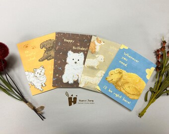 Dog Greeting Card Set – Whimsical Puppy Illustration, Blank Inside