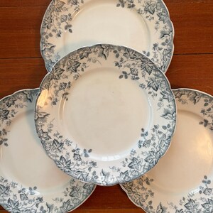 Vintage Johnson Bros Hop Semi Porcelain Plate Blue Gray Transferware | Set of Four