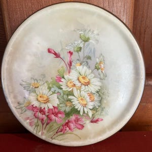 Vintage Hand Painted German Porcelain Floral Round Plate