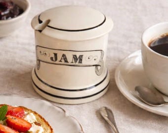 Vintage Ditto British Jam Pot with Lid & Spoon | Cottagecore Kitchen Decor