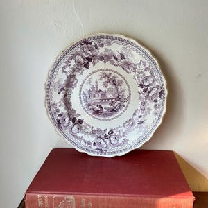 Antique Davenport Mulberry Transferware Salad Plate | English Countryside Scene