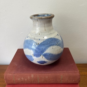 Handmade Blue and White Glazed Stoneware Vase - Studio Pottery