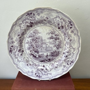 Antique Davenport Mulberry Transferware Dinner Plate | English Countryside Scene