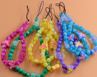 Handmade Butterfly Beaded Phone Charm Strap – Colorful Wristlet Lanyard