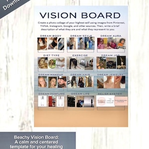 Beachy Vision Board Template | Printable Vision Board for Manifestation, Goal Setting, Personal Growth, Self Help & Dream Life