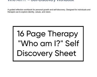 Who Am I Self-Discovery Workbook – Guided Reflection Printable Journal for Personal Growth & Therapy Use