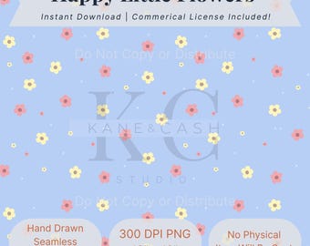 Pink & Yellow Floral Seamless Pattern: Hand-Drawn Fabric Design (Digital Download)