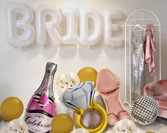 White Bridal Balloons: Bachelorette Party Decorations, Giant Letter Balloons, Say Goodbye Bachelor Party, Bridal Gathering Decorations