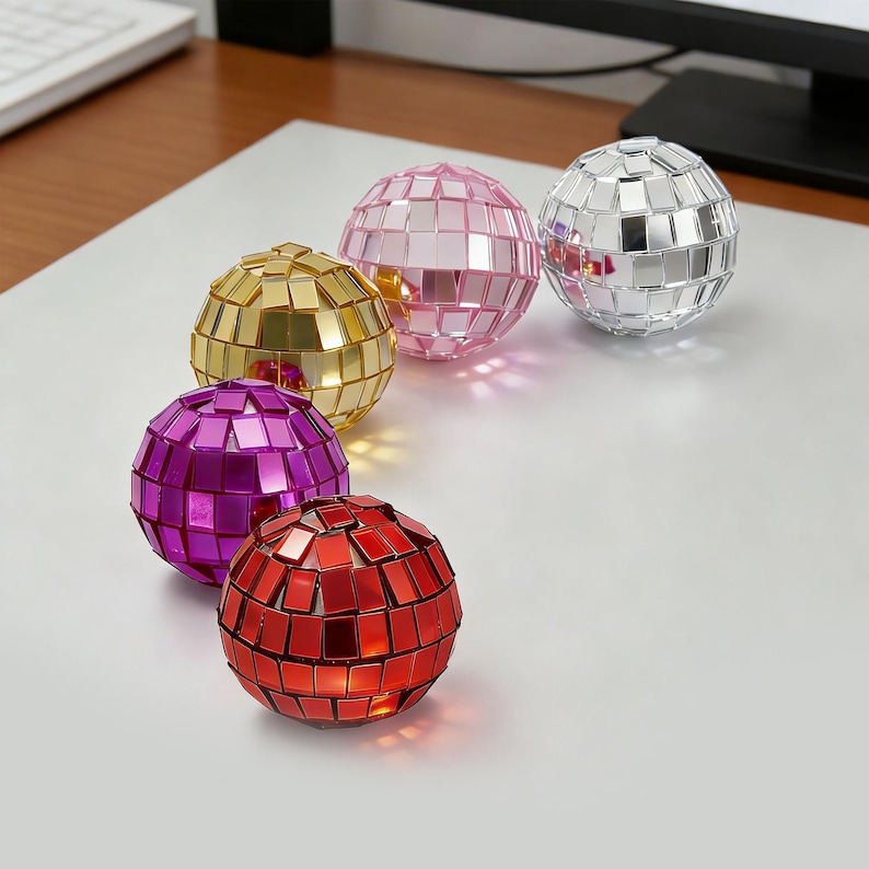 Mini Disco Balls Silver or Pink | Disco Cake Decorations | 3cm Glitter Balls | Retro Party Decor | Cake Toppers | 70s Theme Party image 3
