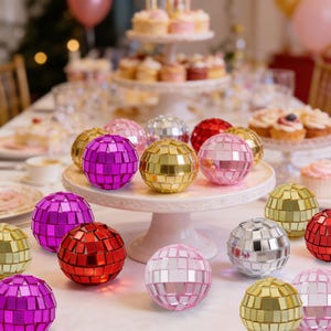 Mini Disco Balls Silver or Pink | Disco Cake Decorations | 3cm Glitter Balls | Retro Party Decor | Cake Toppers | 70s Theme Party image 2