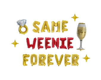 Kit de ballons « Same Weenie Forever » | Décoration humoristique pour enterrement de vie de jeune fille sur le thème des hot-dogs | Enterrement de vie de jeune fille barbecue | Fête prénuptiale sur le thème des hot-dogs