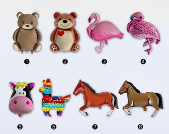 Ballons en aluminium flamant rose, ours en peluche brun et poney : convient pour les décorations de fête d'anniversaire et de baby shower.