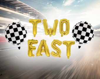 Deux ballons lettres rapides, bannière de ballons de fête d'anniversaire 2e anniversaire, décoration d'anniversaire sur le thème de la course automobile, articles de fête sur le thème de la course automobile