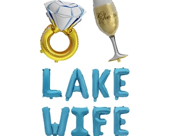 Femme du lac : ensemble de ballons lettre mariée, décorations d'enterrement de vie de jeune fille au bord du lac, ballons d'enterrement de vie de jeune fille