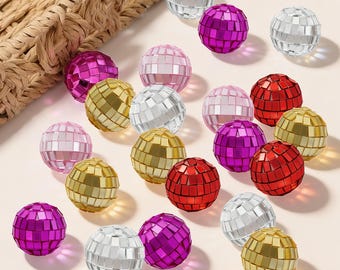 Mini boules disco argentées ou roses | Décorations de gâteau disco | Boules scintillantes de 3 cm | Décoration de fête rétro | Décorations de gâteau | Soirée à thème Années 70