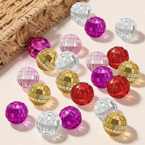 Mini Disco Balls Silver or Pink | Disco Cake Decorations | 3cm Glitter Balls | Retro Party Decor | Cake Toppers | 70s Theme Party