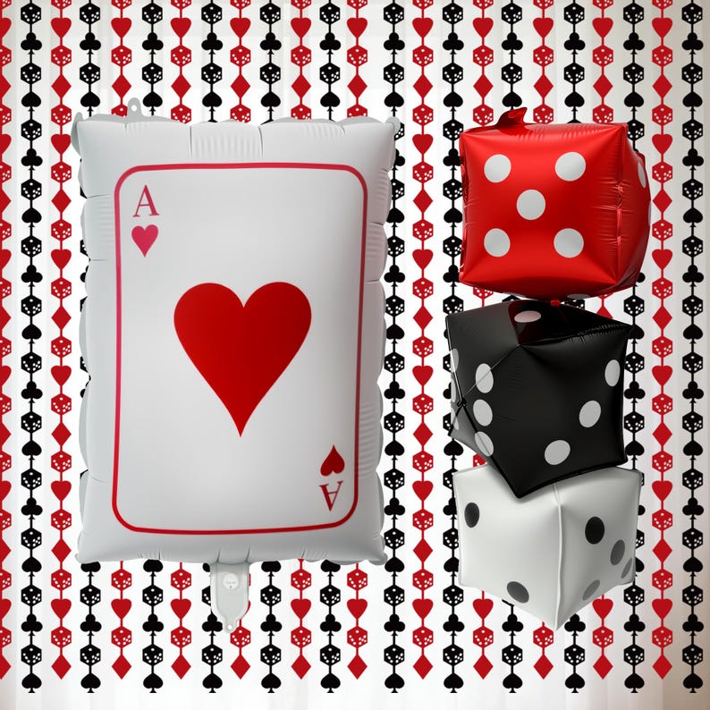 Poker and Dice Foil Balloon Set | Casino Party Decorations, Poker Party Curtains + Dice
