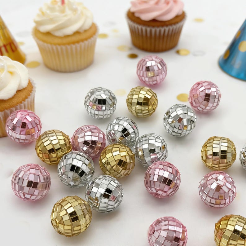 Mini Disco Balls Silver or Pink | Disco Cake Decorations | 3cm Glitter Balls | Retro Party Decor | Cake Toppers | 70s Theme Party image 5
