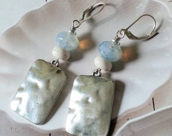 Silver And Blue Pierced Earrings/Gift Idea For Her