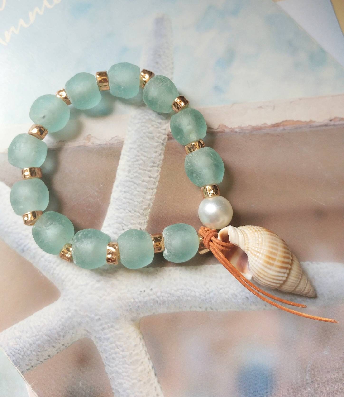 Recycled Seafoam Glass Bead Stacking Bracelet/Beach Love | Etsy