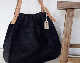 XL Merino Wool Felt Tote Bag: Leather Handles, Swiss Made -Christmas Gift