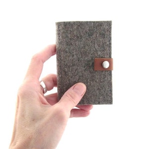 Minimalist Business Card Holder- ID Credit Card Wallet - Eco Friendly Wool Felt - Handmade- vegetable tanned Leather