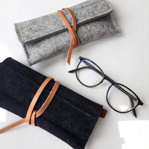 Minimalist wool felt leather case-sunglasses-pencil case-grey-handmade-soft-multi functional durable-eco friendly-great gift image 5
