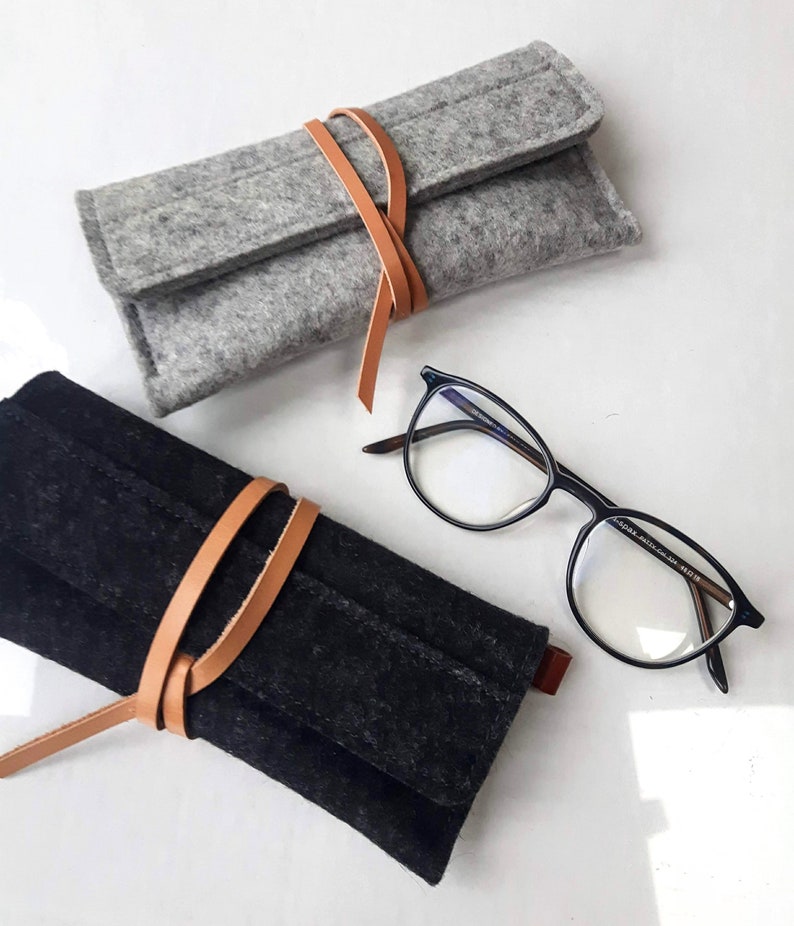 Minimalist wool felt leather case-sunglasses-pencil case-grey-handmade-soft-multi functional durable-eco friendly-great gift image 5