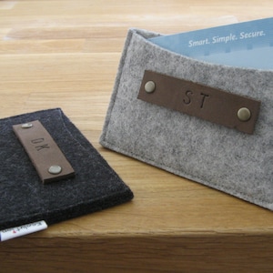 Gift set of 2 personalized monogrammed Business Card Holder-Wallet Eco Friendly-wool felt Handmade Gift for man image 1