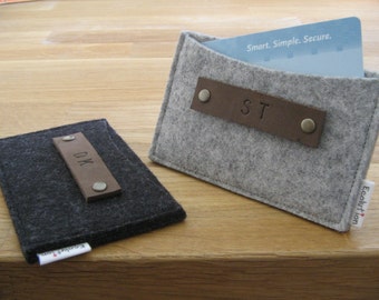 Gift set of 2 Monogrammed Business Card Holder-Wallet- Eco Friendly - Charcoal- Silver Grey- Handmade- Great Gift for men