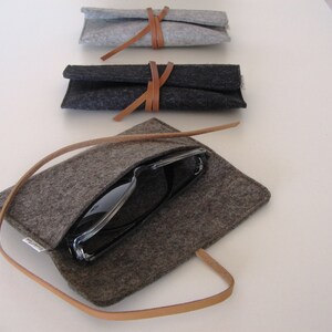 Minimalist wool felt leather case-sunglasses-pencil case-grey-handmade-soft-multi functional durable-eco friendly-great gift image 2