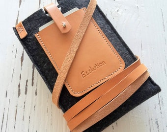 iPhone cross body- shoulder strap-card case-Wool felt leather