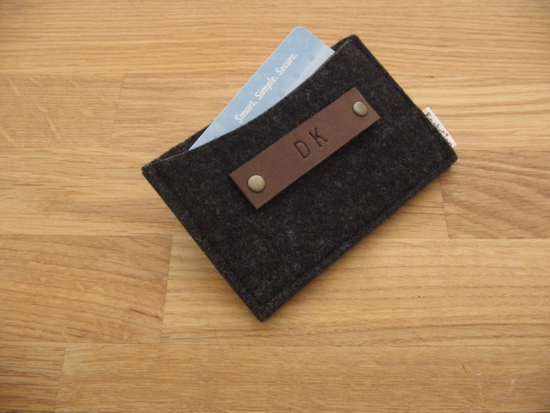 Gift set of 2 Monogrammed Business Card Holder-Wallet Eco Friendly Charcoal Silver Grey Handmade Great Gift for Men Groomsmen Wedding image 3