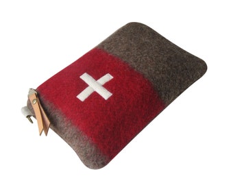 Swiss Army Wool bag-Toiletry bag -Cosmetic pouch .Unique-red Stripe -Swiss cross.Industrial military- Great Christmas gift