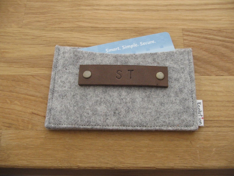 Gift set of 2 personalized monogrammed Business Card Holder-Wallet Eco Friendly-wool felt Handmade Gift for man image 4