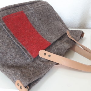 OOAK. Swiss Army blanket bag - durable & unique- shopping tote- eco friendly wool- Leather handles-handmade in Switzerland