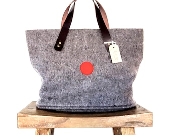Upcycled Swiss Army Wool Tote: Vintage Blanket Bag with Leather Handles Christmas gift
