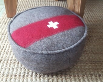 Swiss Army Wool Floor Cushion: Handmade Yoga Pillow Christmas gift
