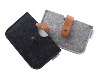 Merino Wool Felt Wallet: Handmade Leather Strap Card Case -Christmas Gift