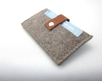 Minimalist Wool Felt Wallet: Gray Credit Card Case, Business Card Holder