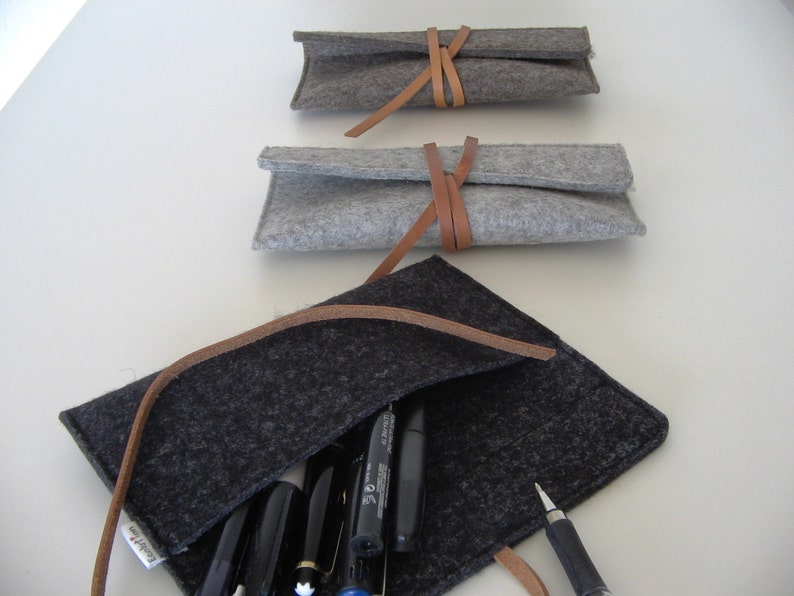 Minimalist wool felt leather case-sunglasses-pencil case-grey-handmade-soft-multi functional durable-eco friendly-great gift image 6