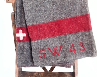 1943 Authentic Swiss Army Wool Blanket: Vintage Military Throw Christmas gift