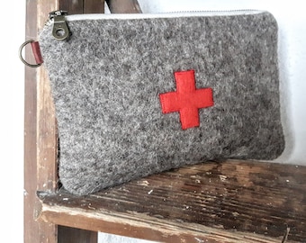 Swiss Army wool zipper bag -Travel Pouch - Cellphone pouch -cosmetic bag- Rare Swiss cavalary. Industrial military-great Gift