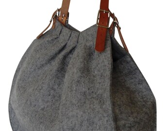 Unique XL Wool Felt bag.A friend for life.Office-shopping-gym-picnic-beach.Leather handles- eco friendly - durable. Handmade in Switzerland