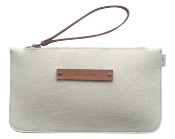Minimalist Wool Felt Clutch: Handmade iPhone Wallet with Leather Strap -Christmas Gift