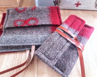 Upcycled Swiss Army Wool Phone Bag: Leather Closure, OOAK Heritage Gift Christmas gift