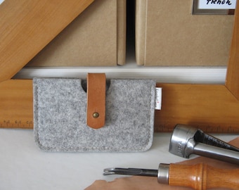 Handmade Wool Felt Card Wallet: Leather Strap, Eco Friendly -Christmas Gift